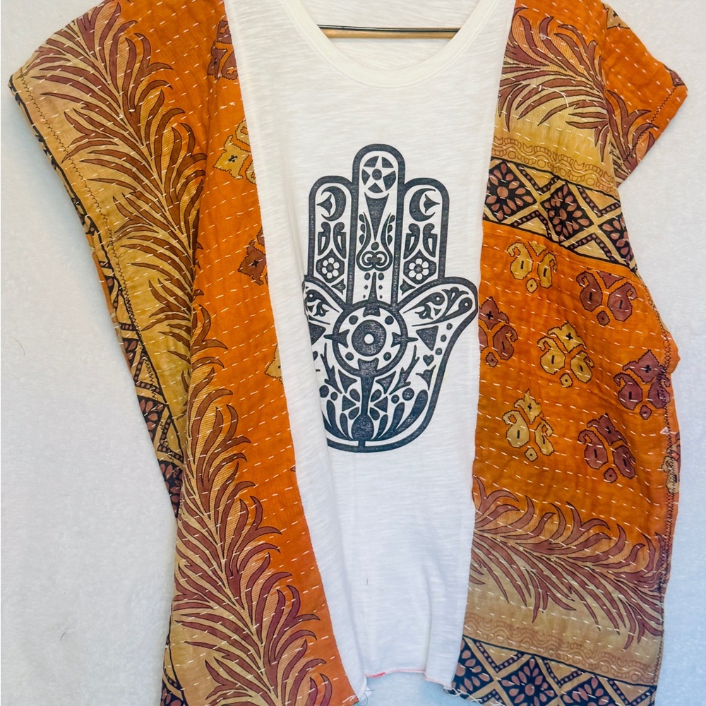 HAMSA Festival Poncho with Vintage Kantha Arms xs-3x